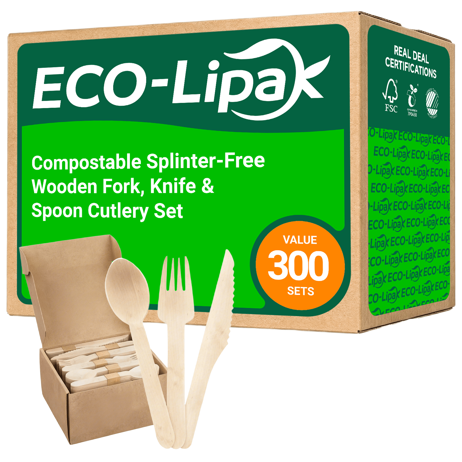 Compostable Splinter - Free Wooden Fork, Knife & Spoon Cutlery Set｜BPA - Free, Non - toxic - ECOlipak