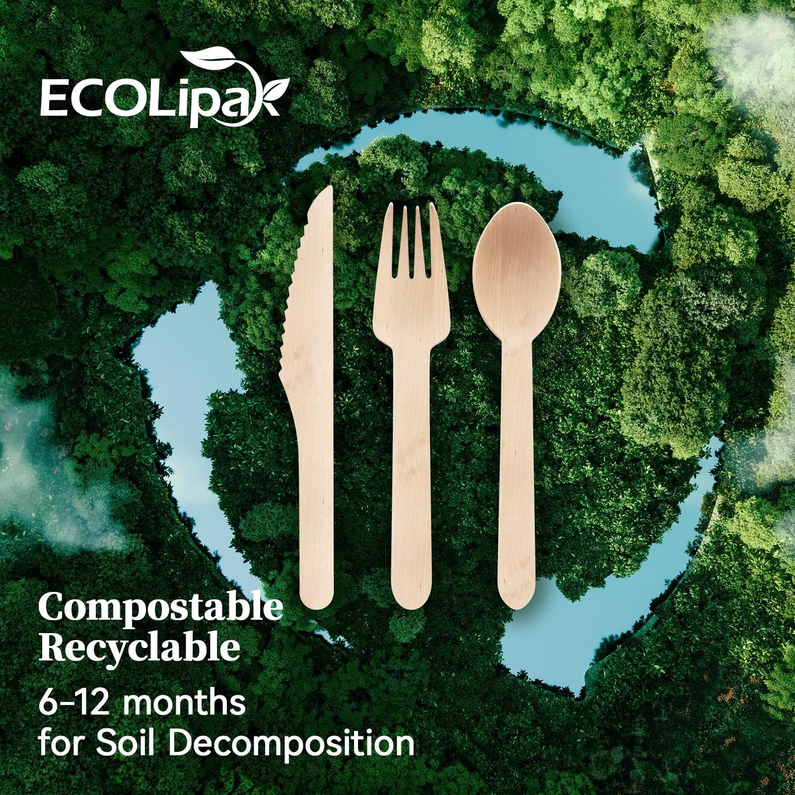 Compostable Splinter - Free Wooden Fork, Knife & Spoon Cutlery Set｜BPA - Free, Non - toxic - ECOlipak