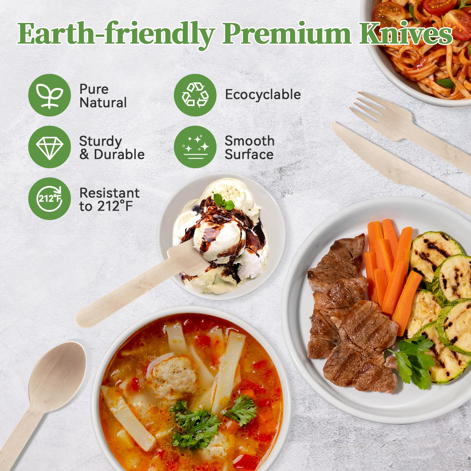 Compostable Splinter - Free Wooden Fork, Knife & Spoon Cutlery Set｜BPA - Free, Non - toxic - ECOlipak