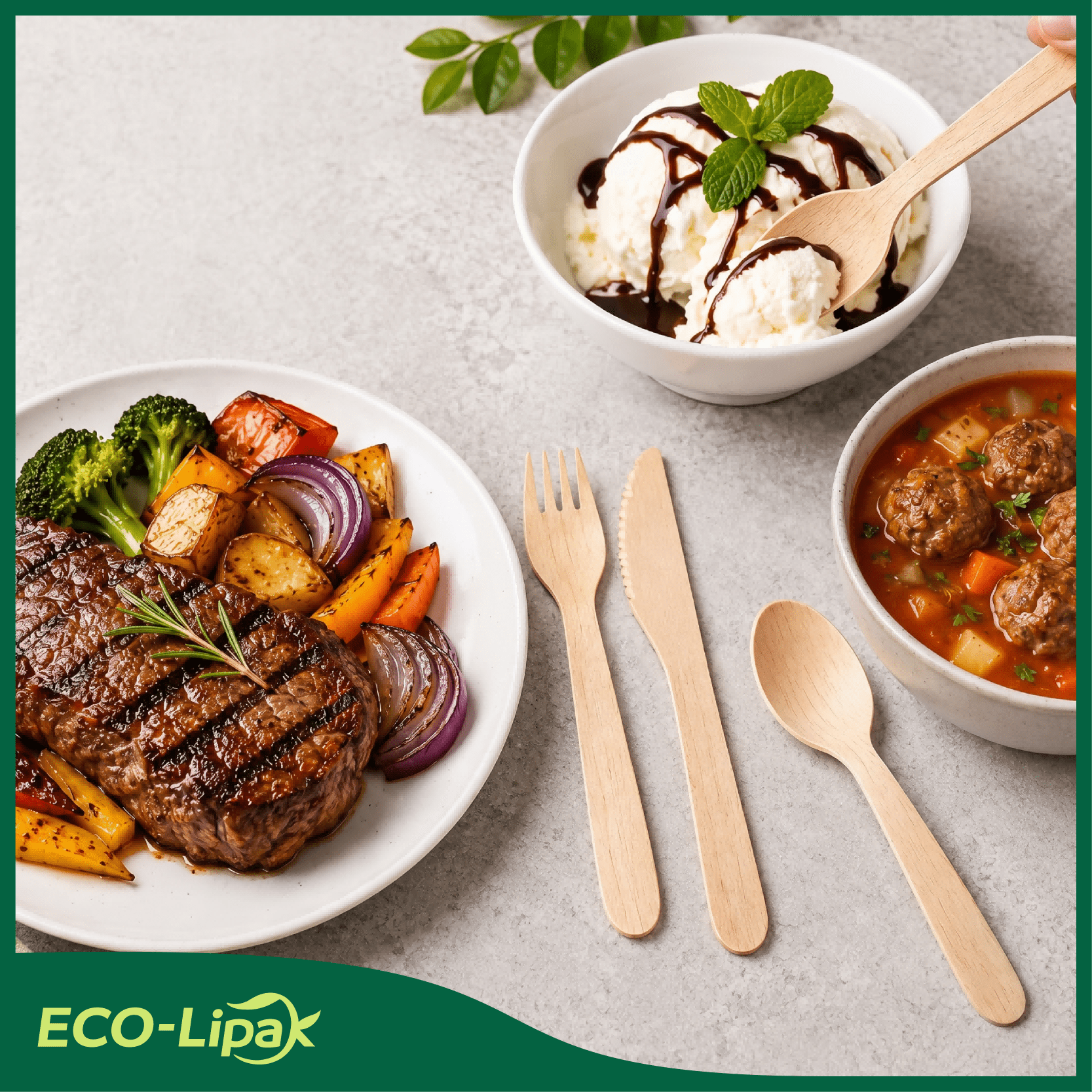 Compostable Splinter - Free Wooden Fork, Knife & Spoon Cutlery Set｜BPA - Free, Non - toxic - ECO - Lipak