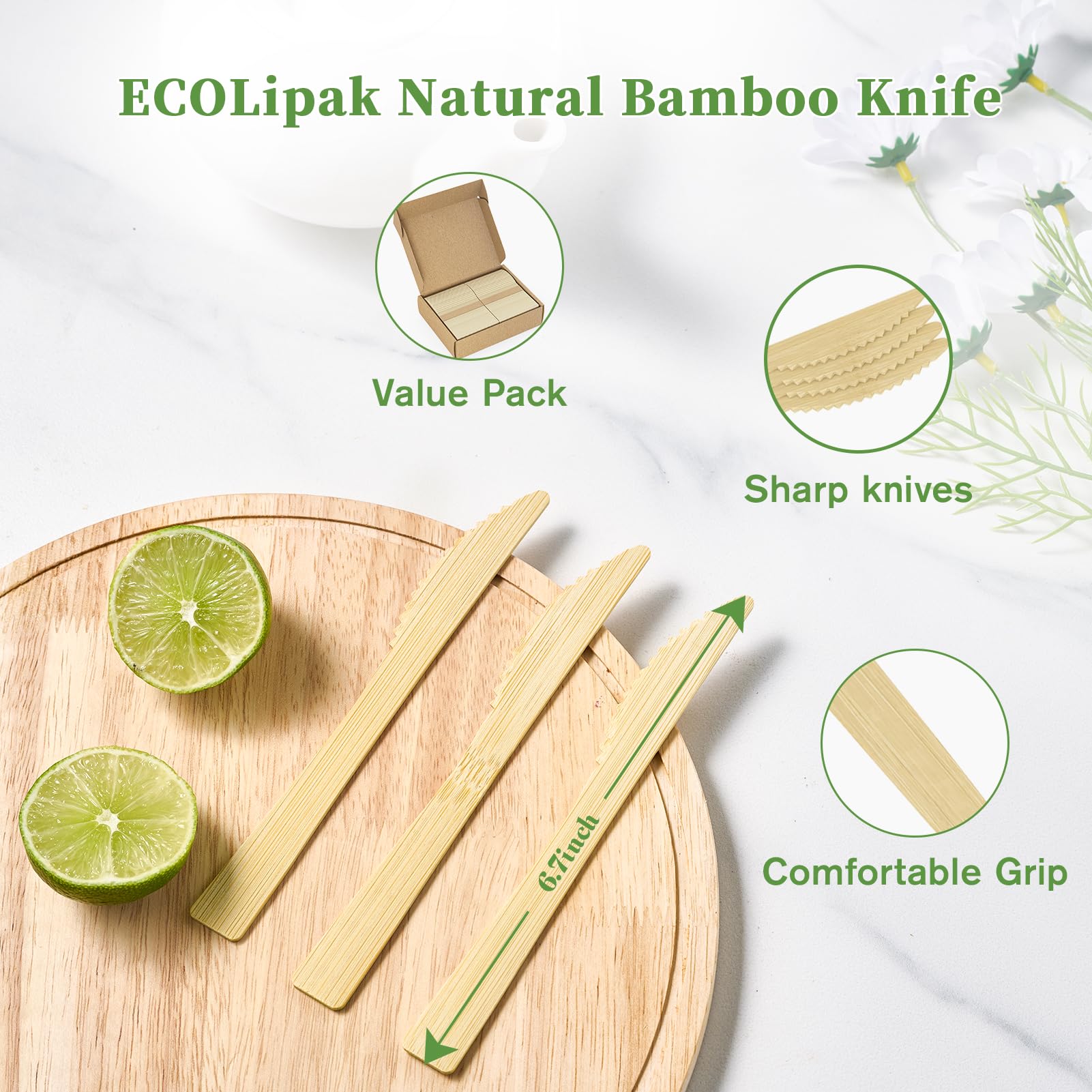 Compostable Sturdy Splinter - Free Fork, Knife & Spoon Bamboo Cutlery｜BPA - Free, Non - toxic - ECOlipak