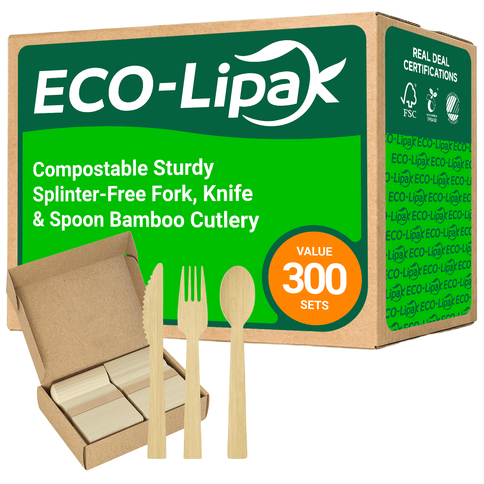 Compostable Sturdy Splinter - Free Fork, Knife & Spoon Bamboo Cutlery｜BPA - Free, Non - toxic - ECOlipak