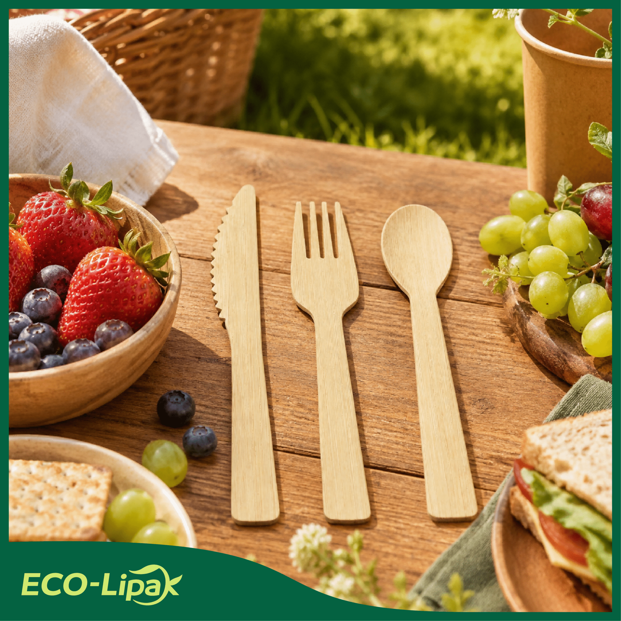 Compostable Sturdy Splinter - Free Fork, Knife & Spoon Bamboo Cutlery｜BPA - Free, Non - toxic - ECO - Lipak