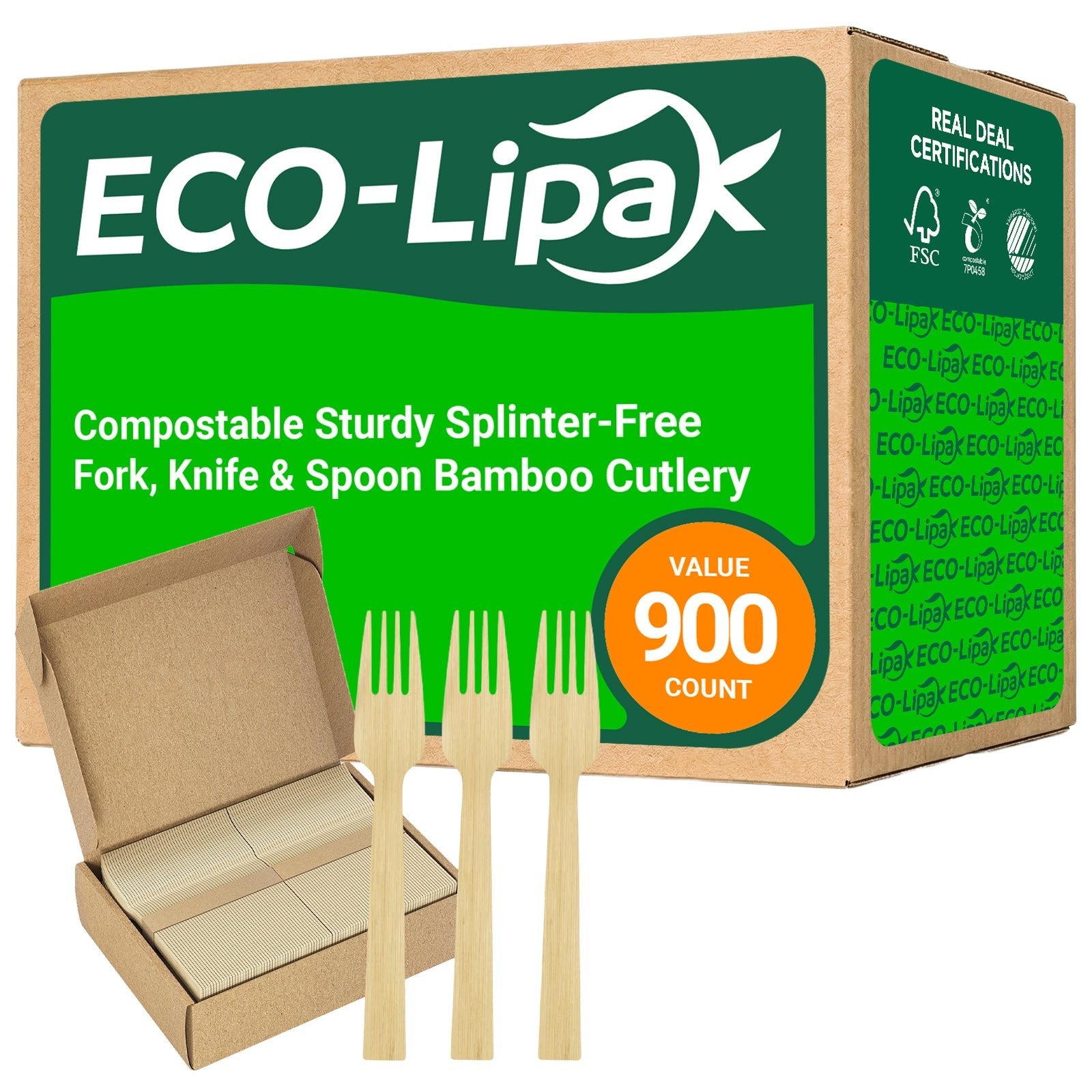 Compostable Sturdy Splinter - Free Fork, Knife &amp; Spoon Bamboo Cutlery｜BPA - Free, Non - toxic - ECOlipak