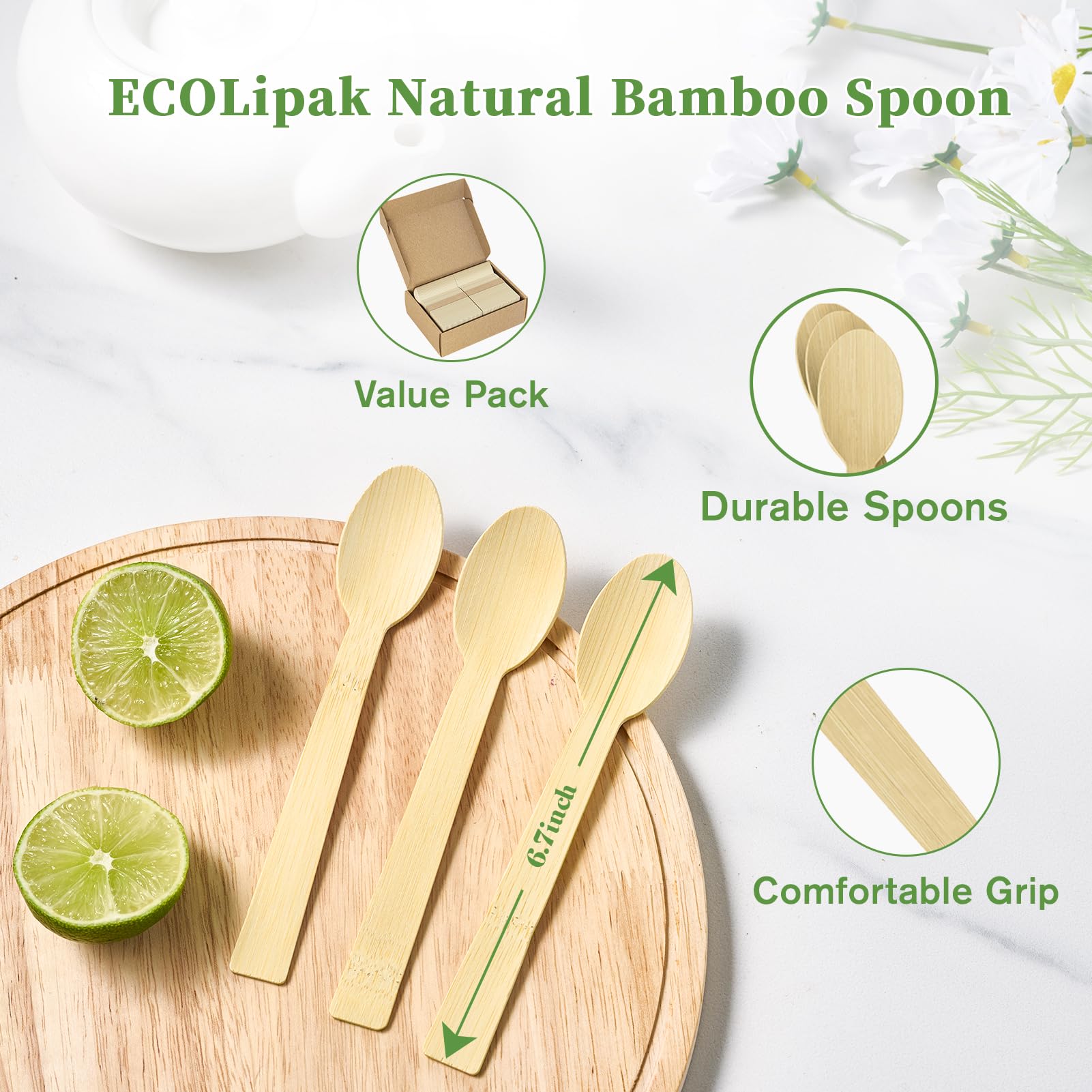 Compostable Sturdy Splinter - Free Fork, Knife & Spoon Bamboo Cutlery｜BPA - Free, Non - toxic - ECOlipak