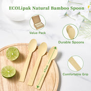 Compostable Sturdy Splinter - Free Fork, Knife & Spoon Bamboo Cutlery｜BPA - Free, Non - toxic - ECOlipak