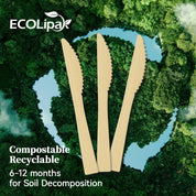 Compostable Sturdy Splinter - Free Fork, Knife & Spoon Bamboo Cutlery｜BPA - Free, Non - toxic - ECOlipak