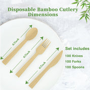 Compostable Sturdy Splinter - Free Fork, Knife & Spoon Bamboo Cutlery｜BPA - Free, Non - toxic - ECOlipak