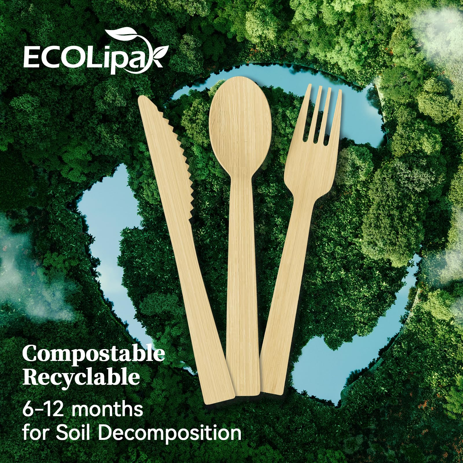 Compostable Sturdy Splinter - Free Fork, Knife &amp; Spoon Bamboo Cutlery｜BPA - Free, Non - toxic - ECOlipak