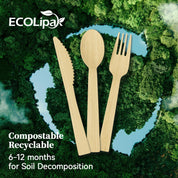Compostable Sturdy Splinter - Free Fork, Knife & Spoon Bamboo Cutlery｜BPA - Free, Non - toxic - ECOlipak