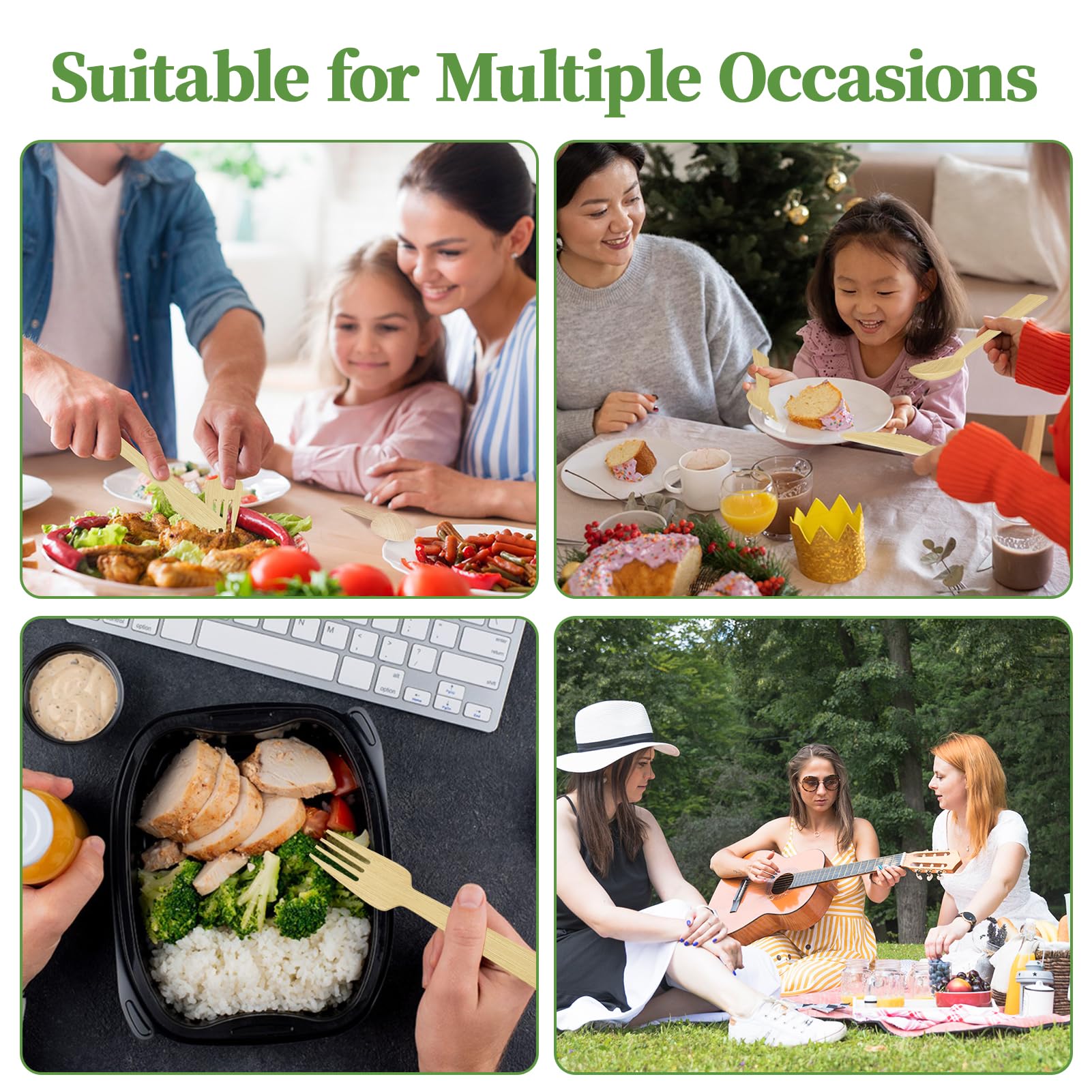 Compostable Sturdy Splinter - Free Fork, Knife &amp; Spoon Bamboo Cutlery｜BPA - Free, Non - toxic - ECOlipak