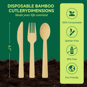Compostable Sturdy Splinter - Free Fork, Knife & Spoon Bamboo Cutlery｜BPA - Free, Non - toxic - ECO - Lipak