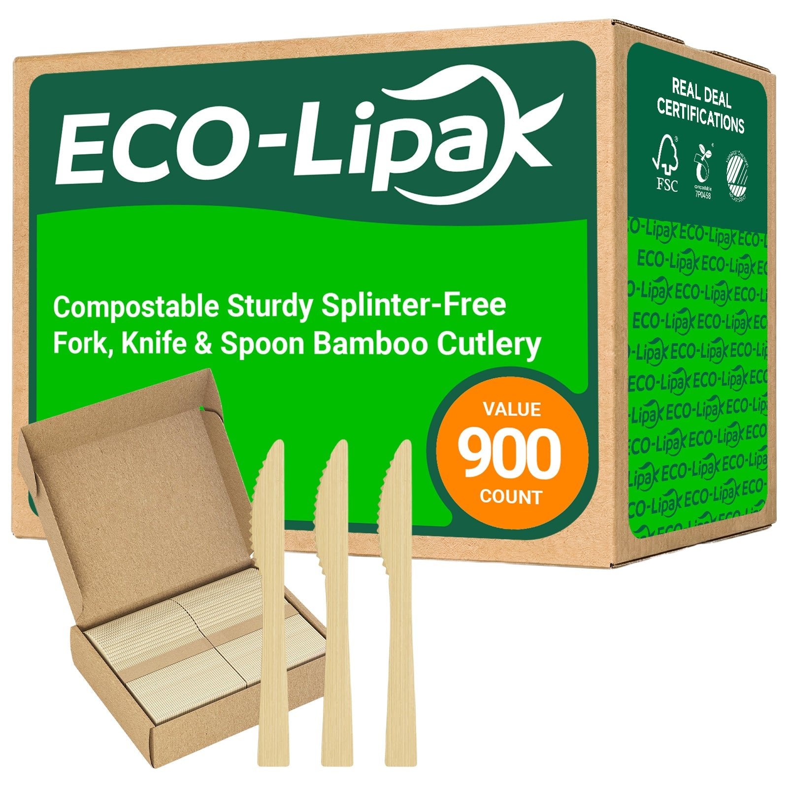 Compostable Sturdy Splinter - Free Fork, Knife &amp; Spoon Bamboo Cutlery｜BPA - Free, Non - toxic - ECOlipak