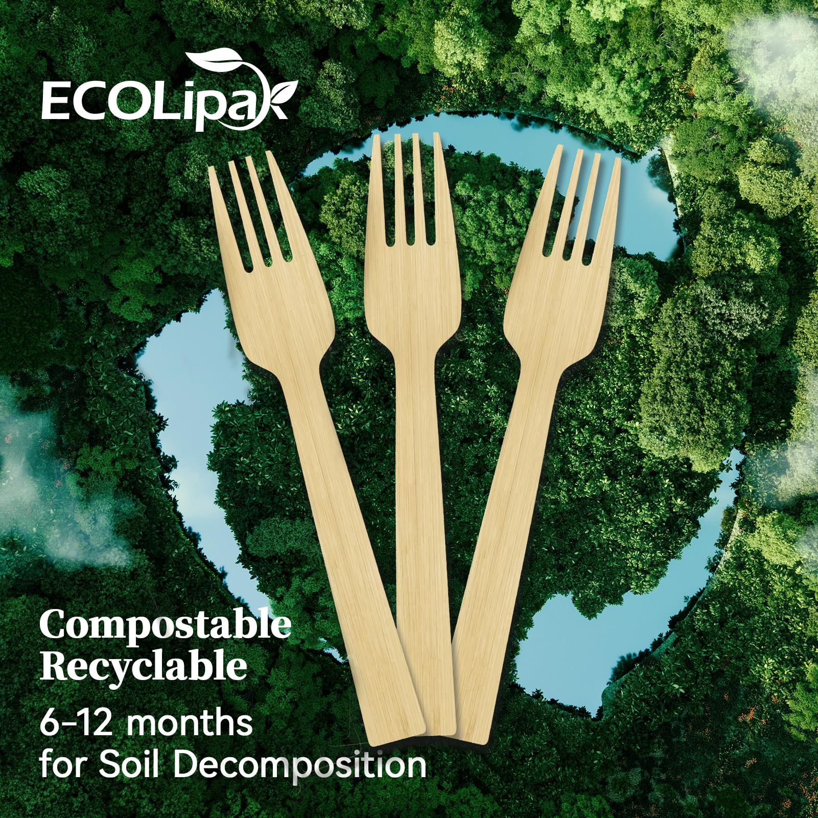 Compostable Sturdy Splinter - Free Fork, Knife & Spoon Bamboo Cutlery｜BPA - Free, Non - toxic - ECOlipak