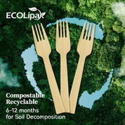 Compostable Sturdy Splinter - Free Fork, Knife & Spoon Bamboo Cutlery｜BPA - Free, Non - toxic - ECOlipak