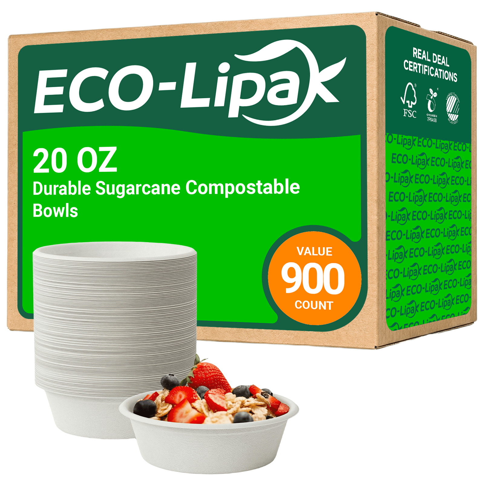 Durable Sugarcane Compostable Bowls｜BPI Certified, BPA - Free - ECOlipak