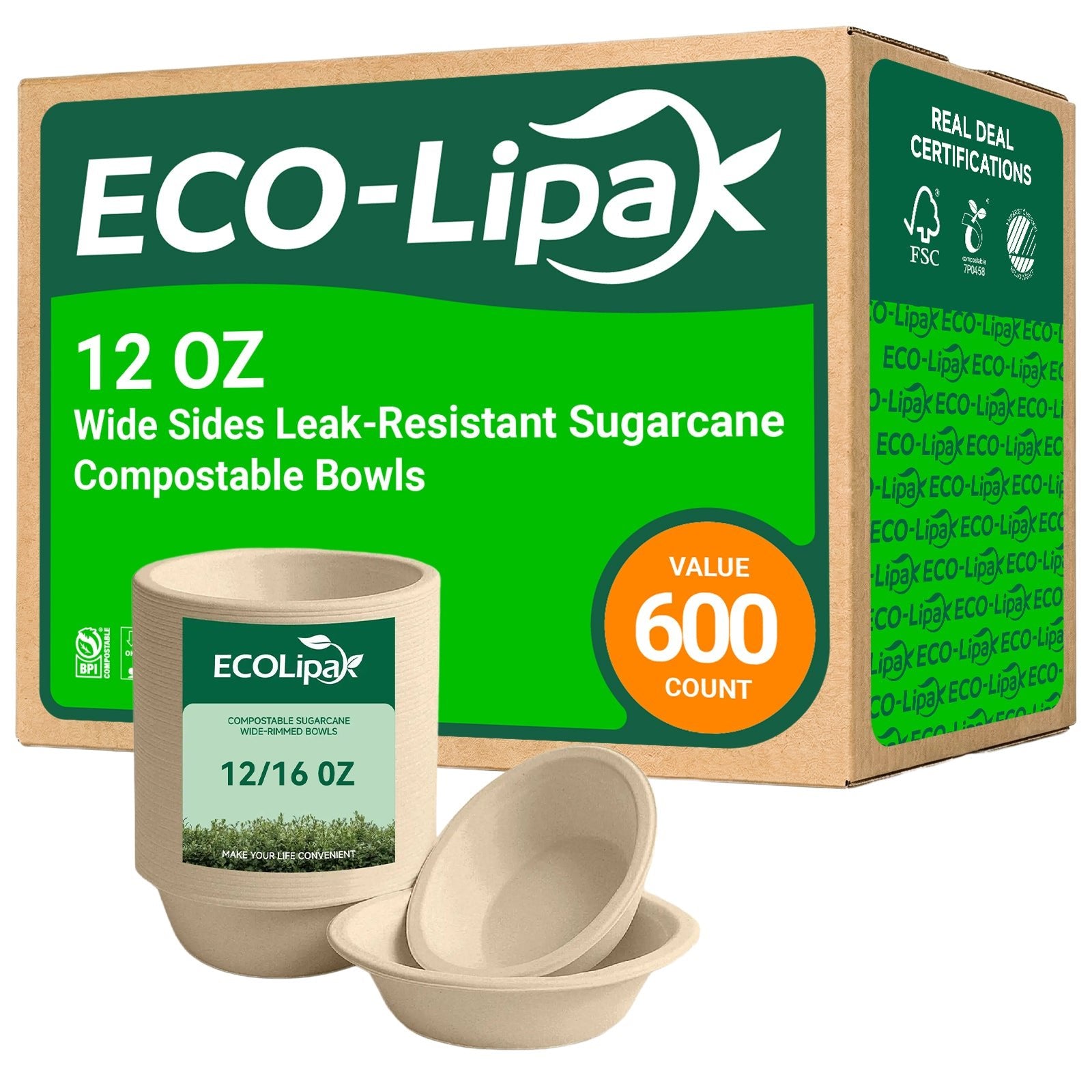 Durable Sugarcane Compostable Bowls｜BPI Certified, BPA - Free - ECO - Lipak