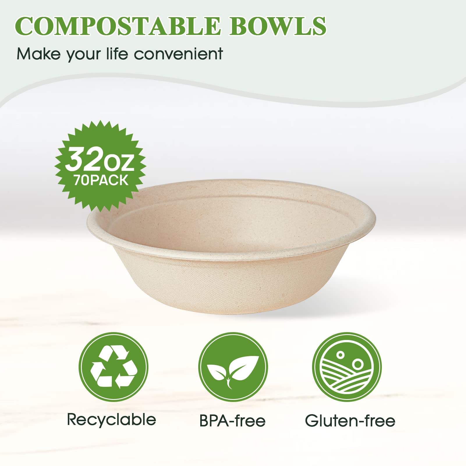 Durable Sugarcane Compostable Bowls｜BPI Certified, BPA - Free - ECOlipak