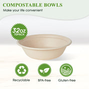 Durable Sugarcane Compostable Bowls｜BPI Certified, BPA - Free - ECOlipak
