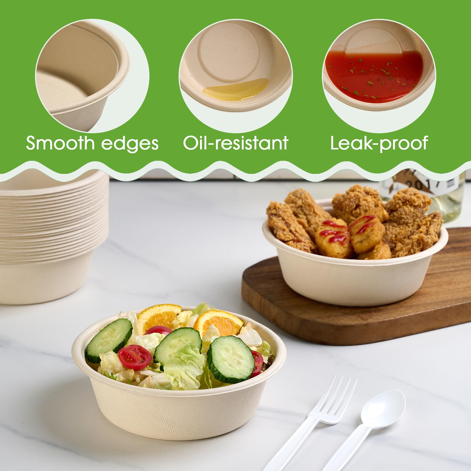 Durable Sugarcane Compostable Bowls｜BPI Certified, BPA - Free - ECOlipak