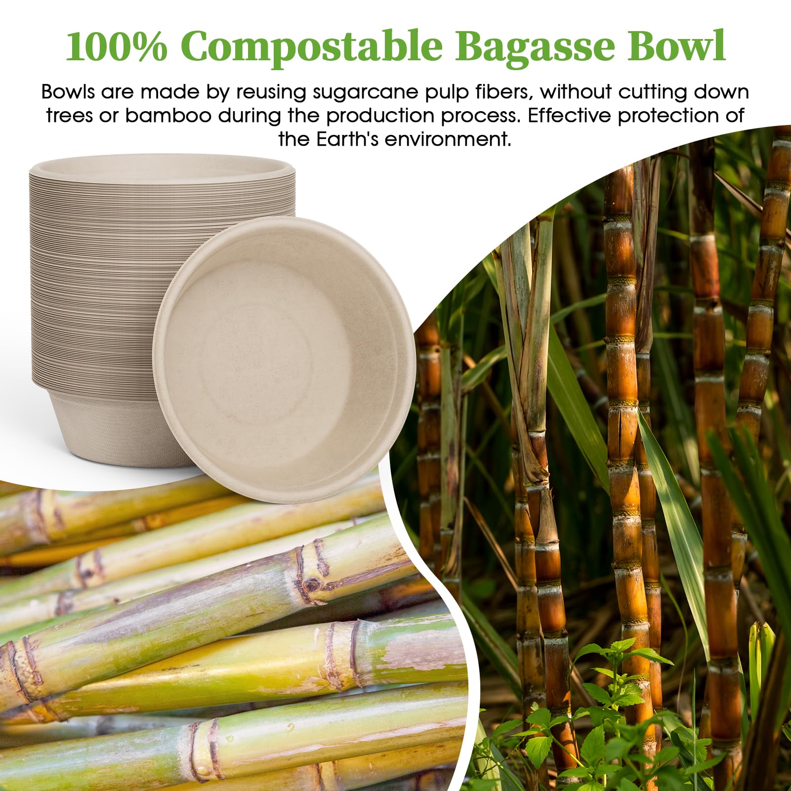 Durable Sugarcane Compostable Bowls｜BPI Certified, BPA - Free - ECOlipak