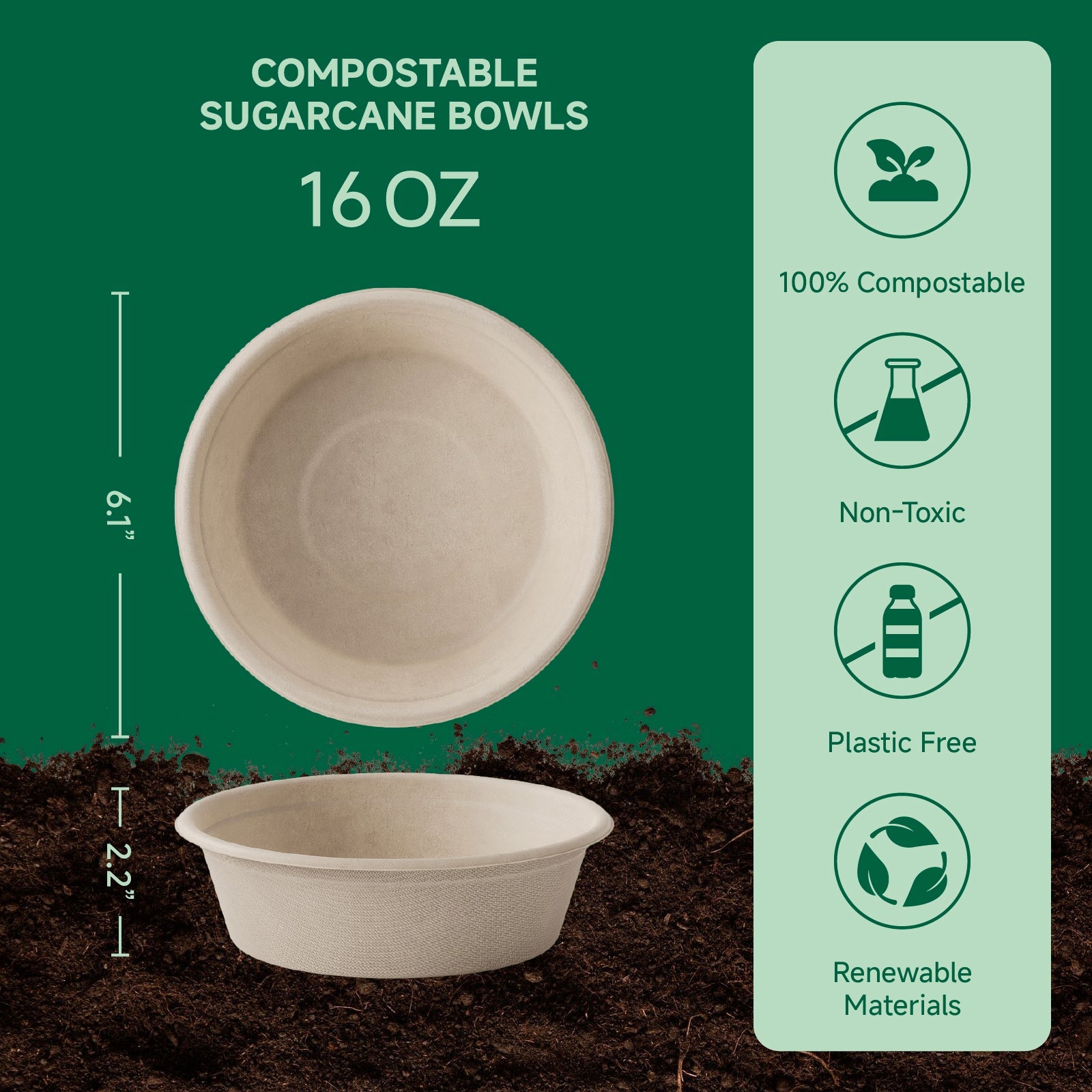 Durable Sugarcane Compostable Bowls｜BPI Certified, BPA - Free - ECOlipak
