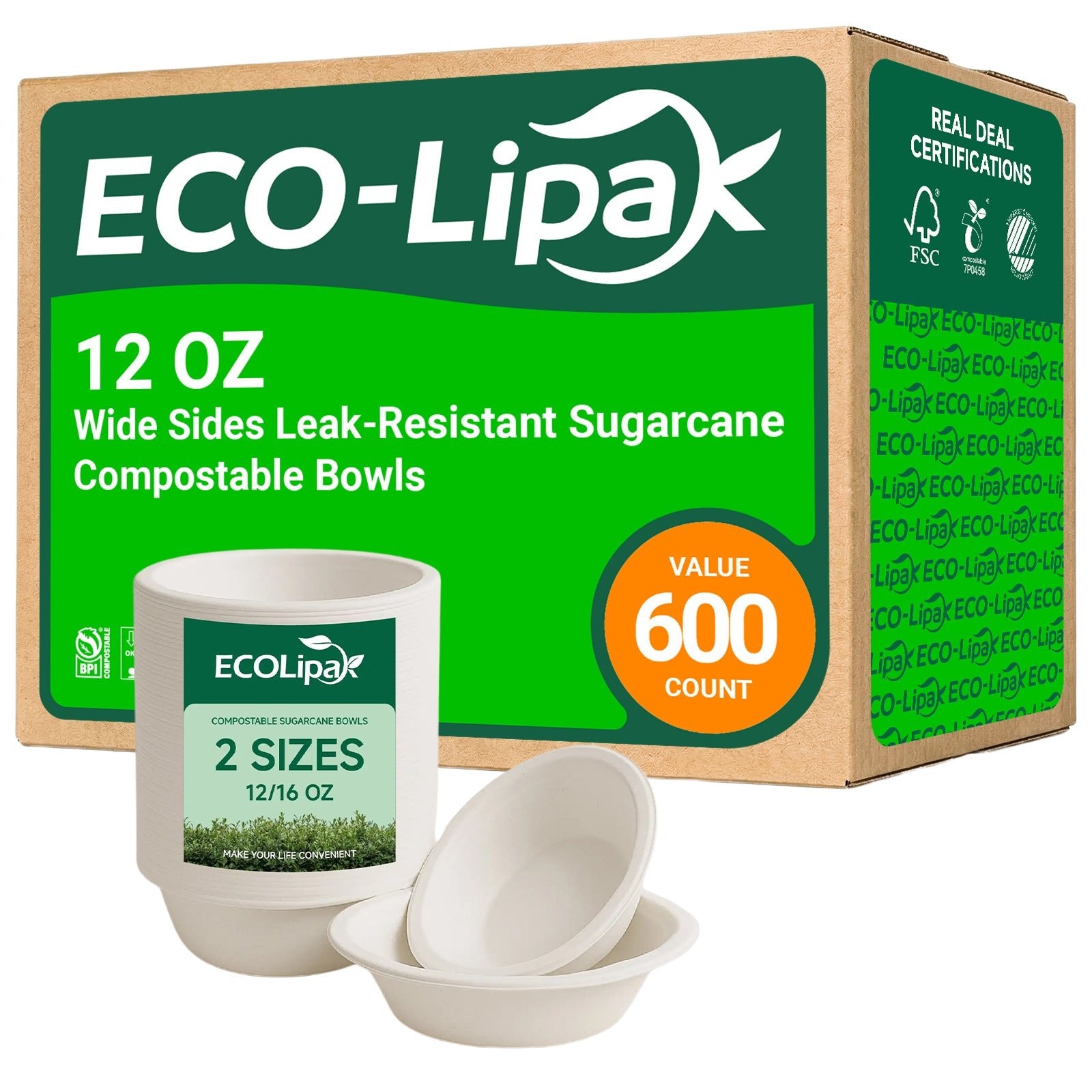 Durable Sugarcane Compostable Bowls｜BPI Certified, BPA - Free - ECO - Lipak