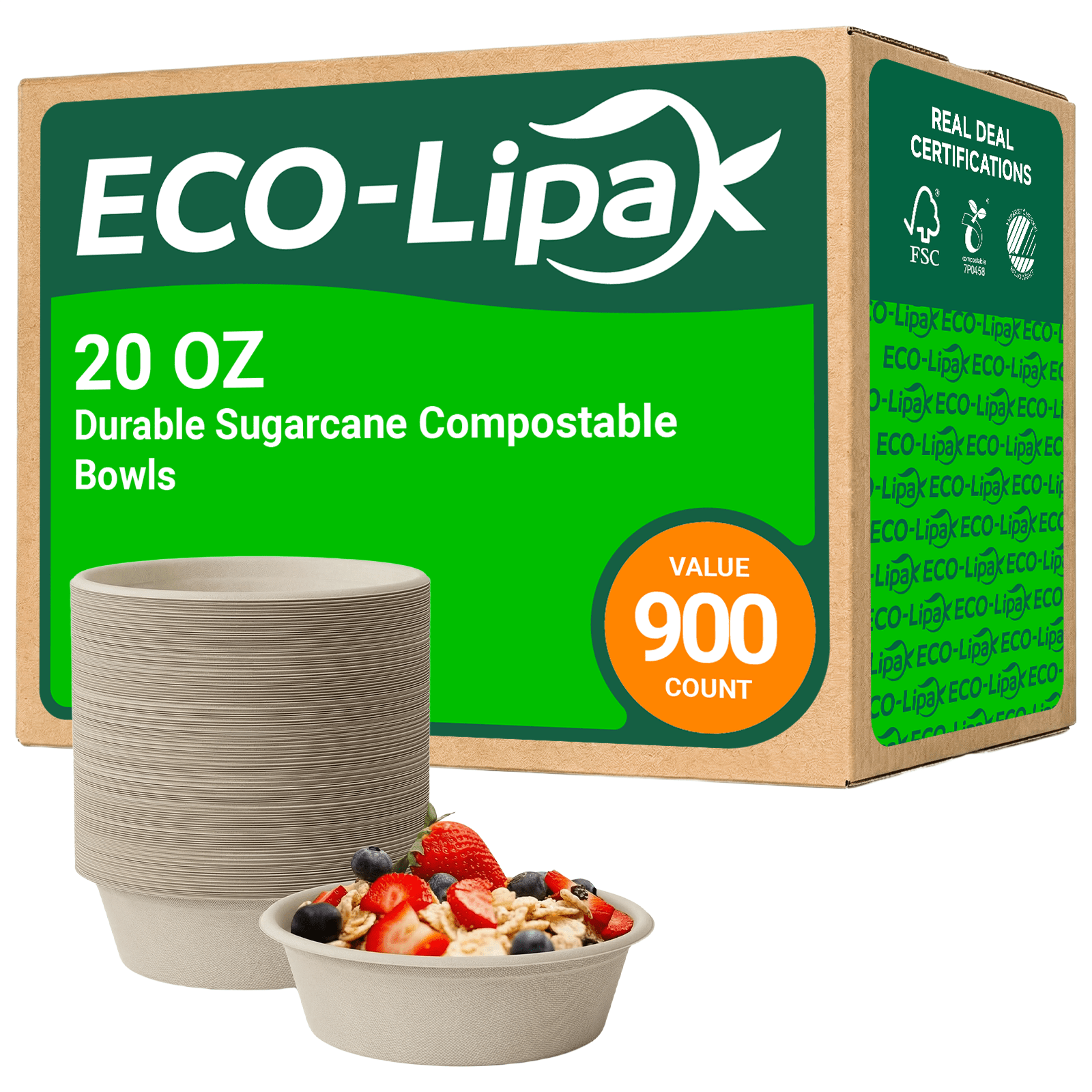 Durable Sugarcane Compostable Bowls｜BPI Certified, BPA - Free - ECOlipak