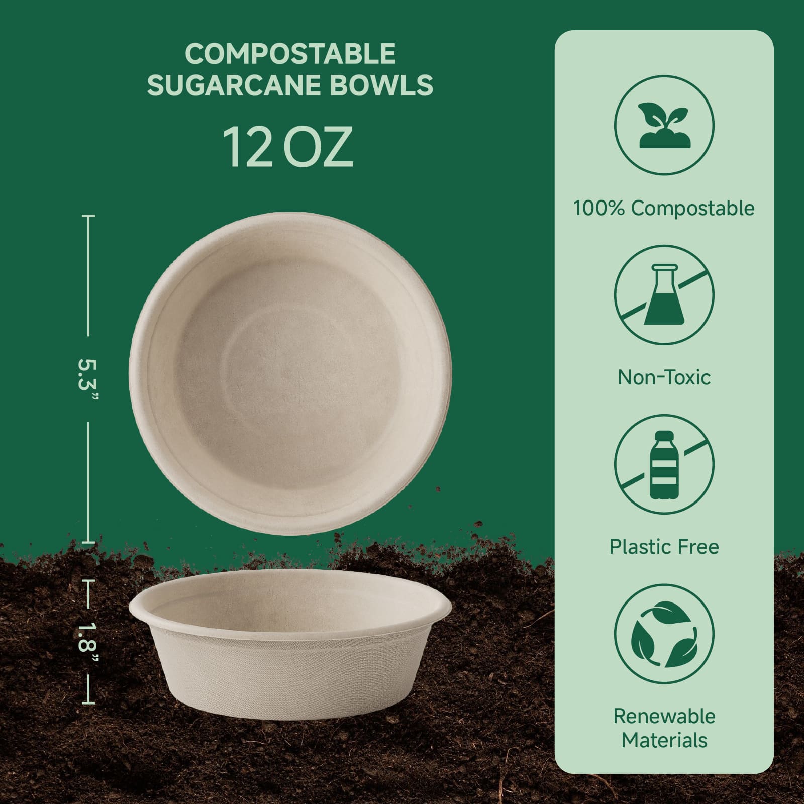 Durable Sugarcane Compostable Bowls｜BPI Certified, BPA - Free - ECOlipak