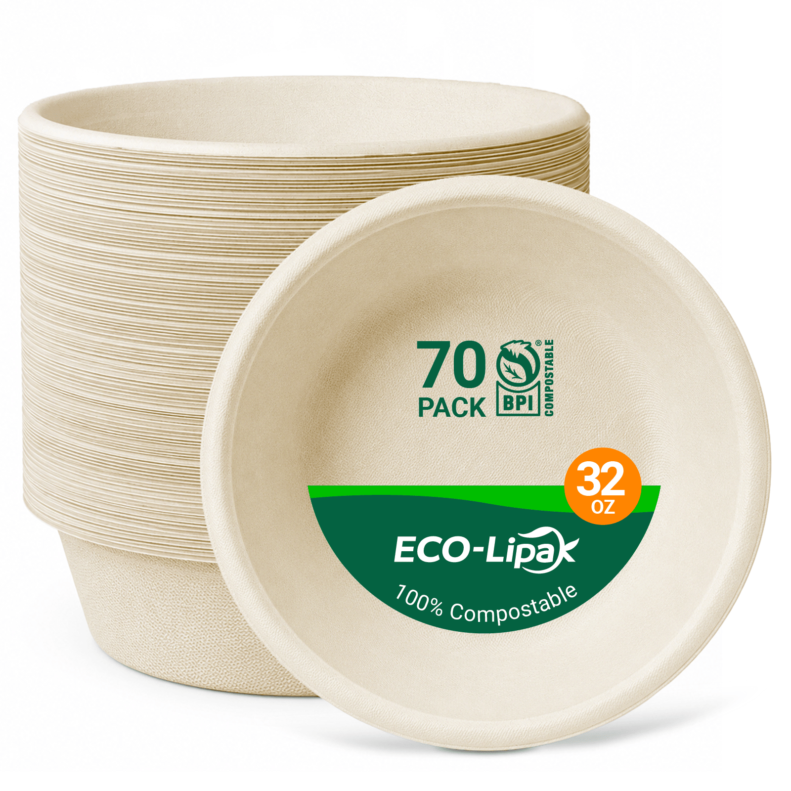 Durable Sugarcane Compostable Bowls｜BPI Certified, PFAS-Free, BPA-Free - ECO-Lipak