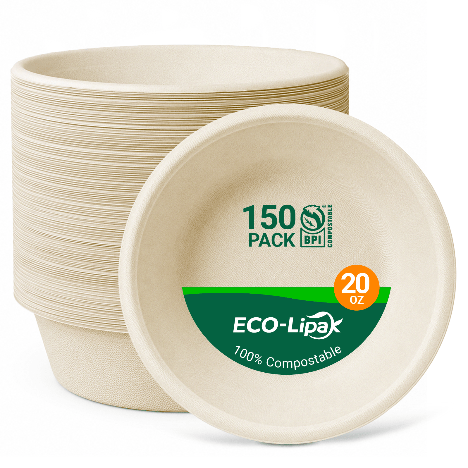 Durable Sugarcane Compostable Bowls｜BPI Certified, PFAS-Free, BPA-Free - ECO-Lipak