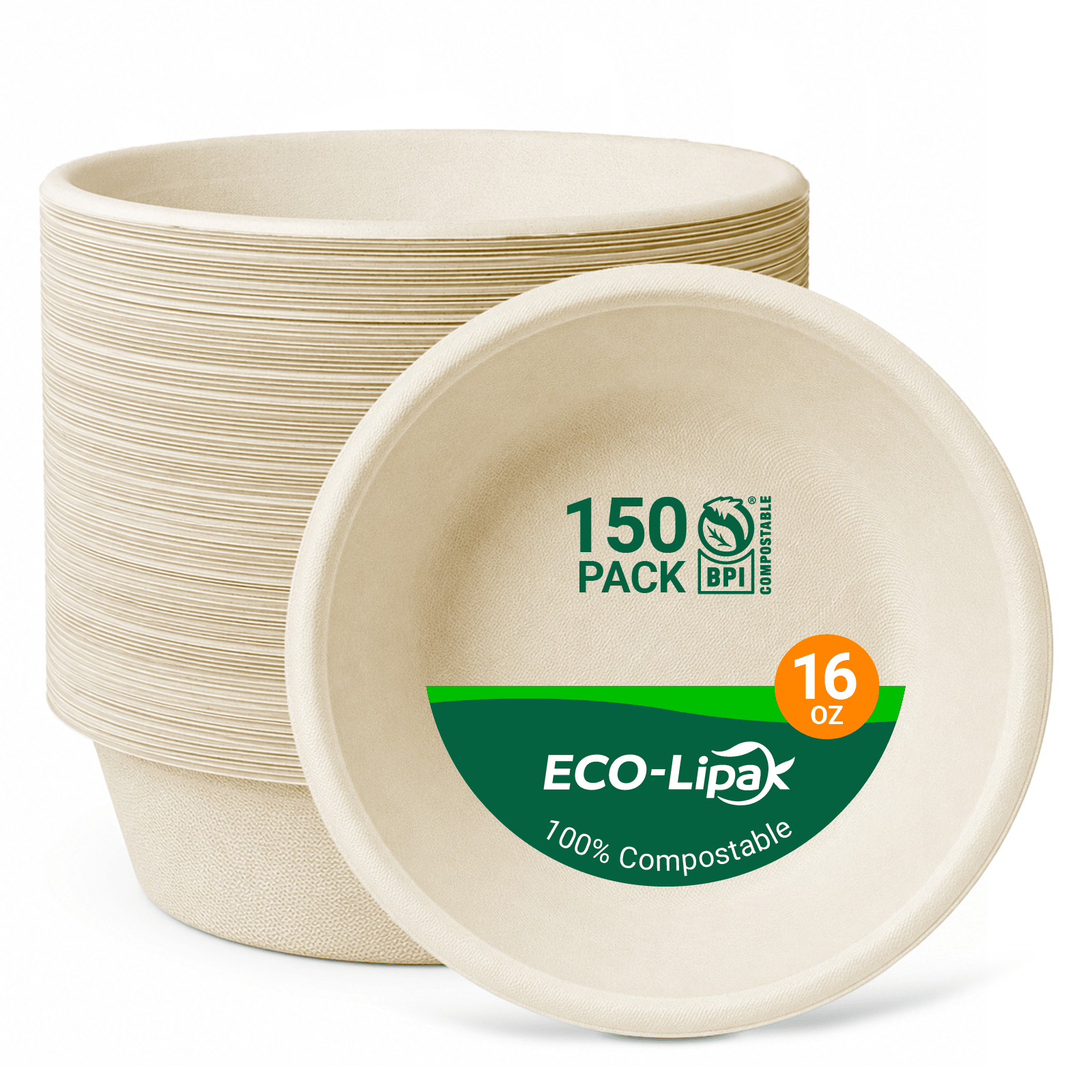 Durable Sugarcane Compostable Bowls｜BPI Certified, PFAS-Free, BPA-Free - ECO-Lipak