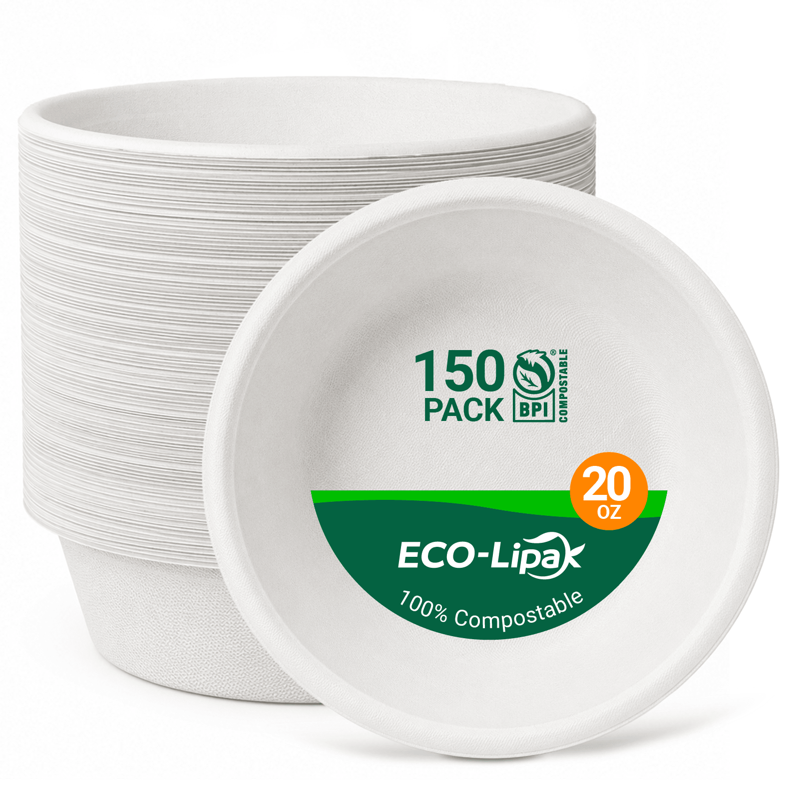 Durable Sugarcane Compostable Bowls｜BPI Certified, PFAS-Free, BPA-Free - ECO-Lipak