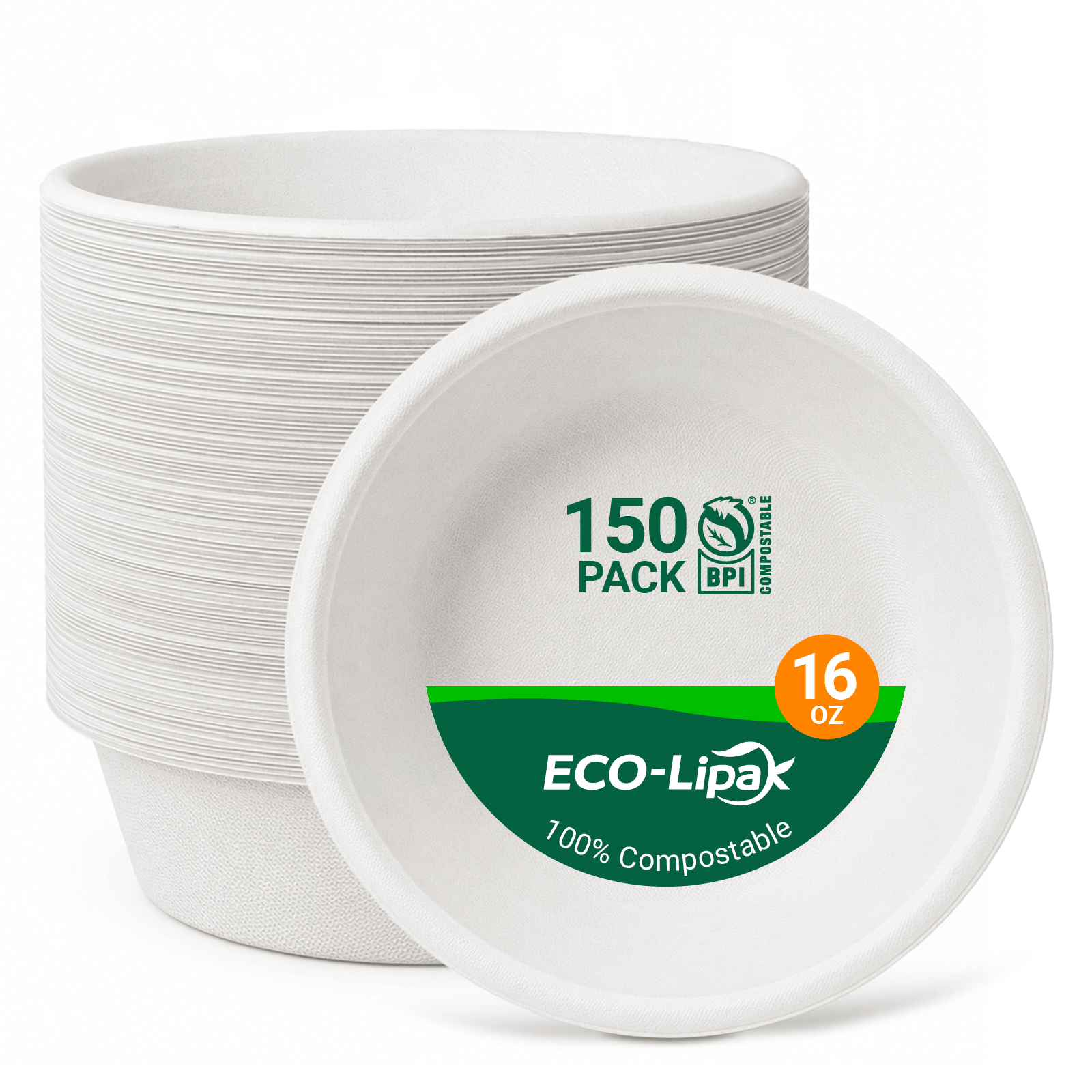 Durable Sugarcane Compostable Bowls｜BPI Certified, PFAS-Free, BPA-Free - ECO-Lipak