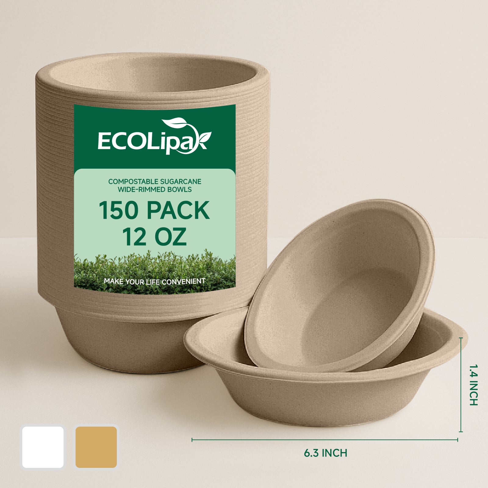 Compostable Sugarcane Wide-rimmed Bowls
