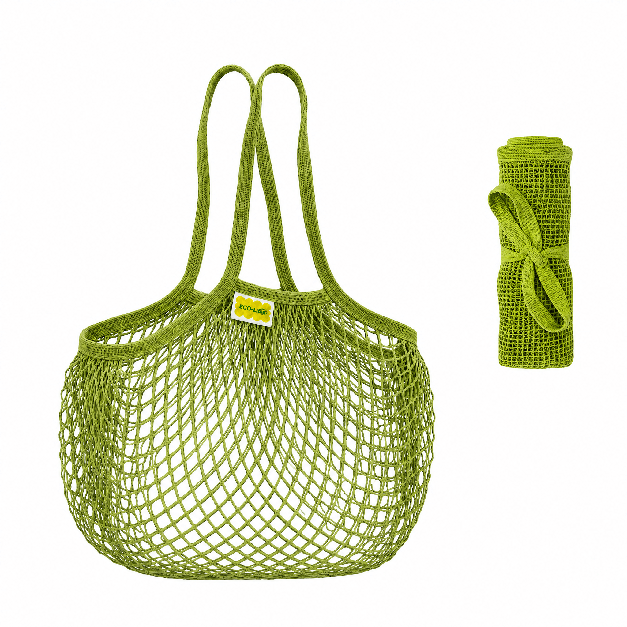 Mesh Grocery Bag Reusable Cotton Shopping Tote with Long Handles for Daily Outing, Shopping & Beach - ECO-Lipak