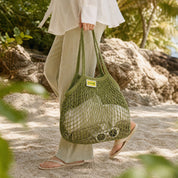 Mesh Grocery Bag Reusable Cotton Shopping Tote with Long Handles for Daily Outing, Shopping & Beach - ECO-Lipak