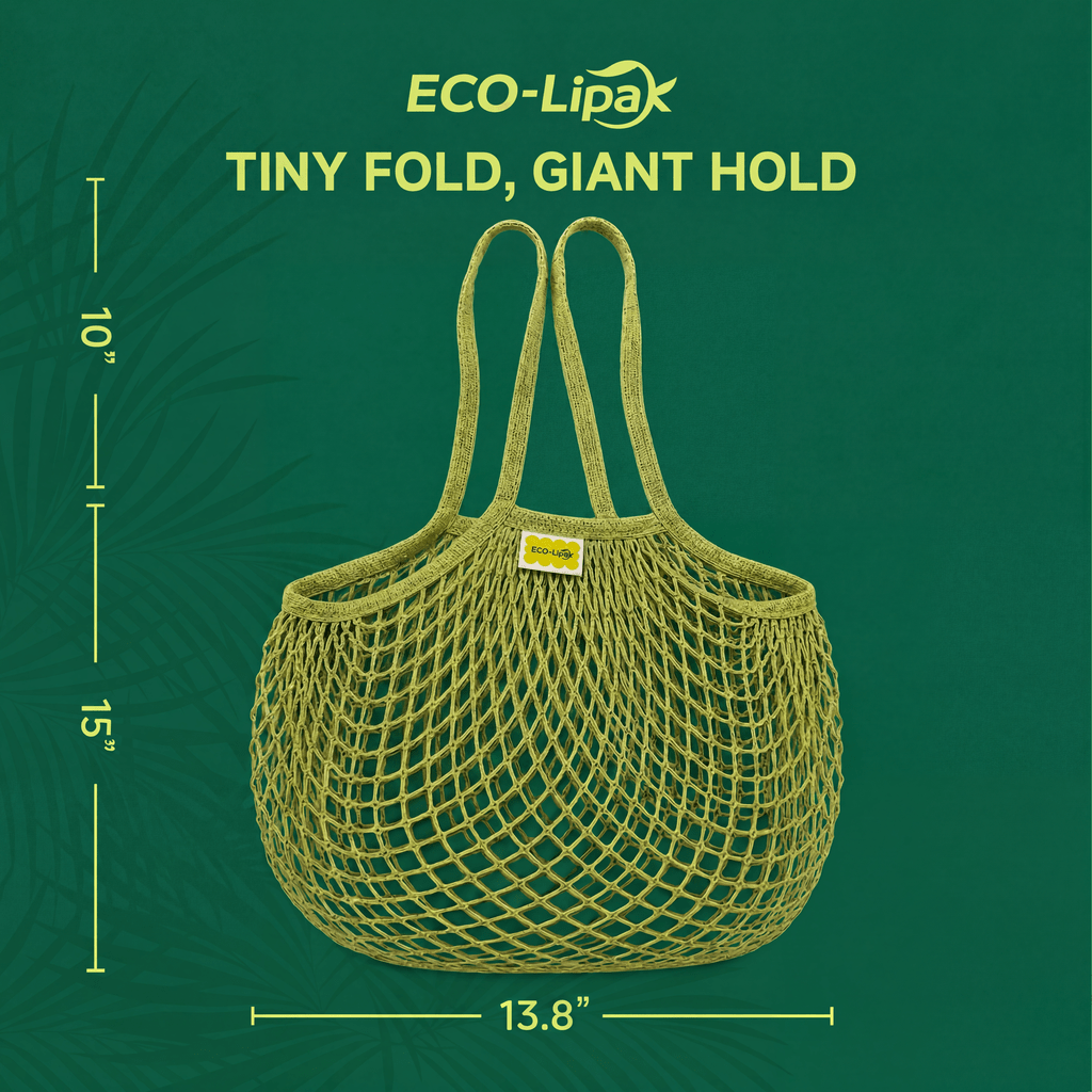 Mesh Grocery Bag Reusable Cotton Shopping Tote with Long Handles for Daily Outing, Shopping & Beach - ECO-Lipak