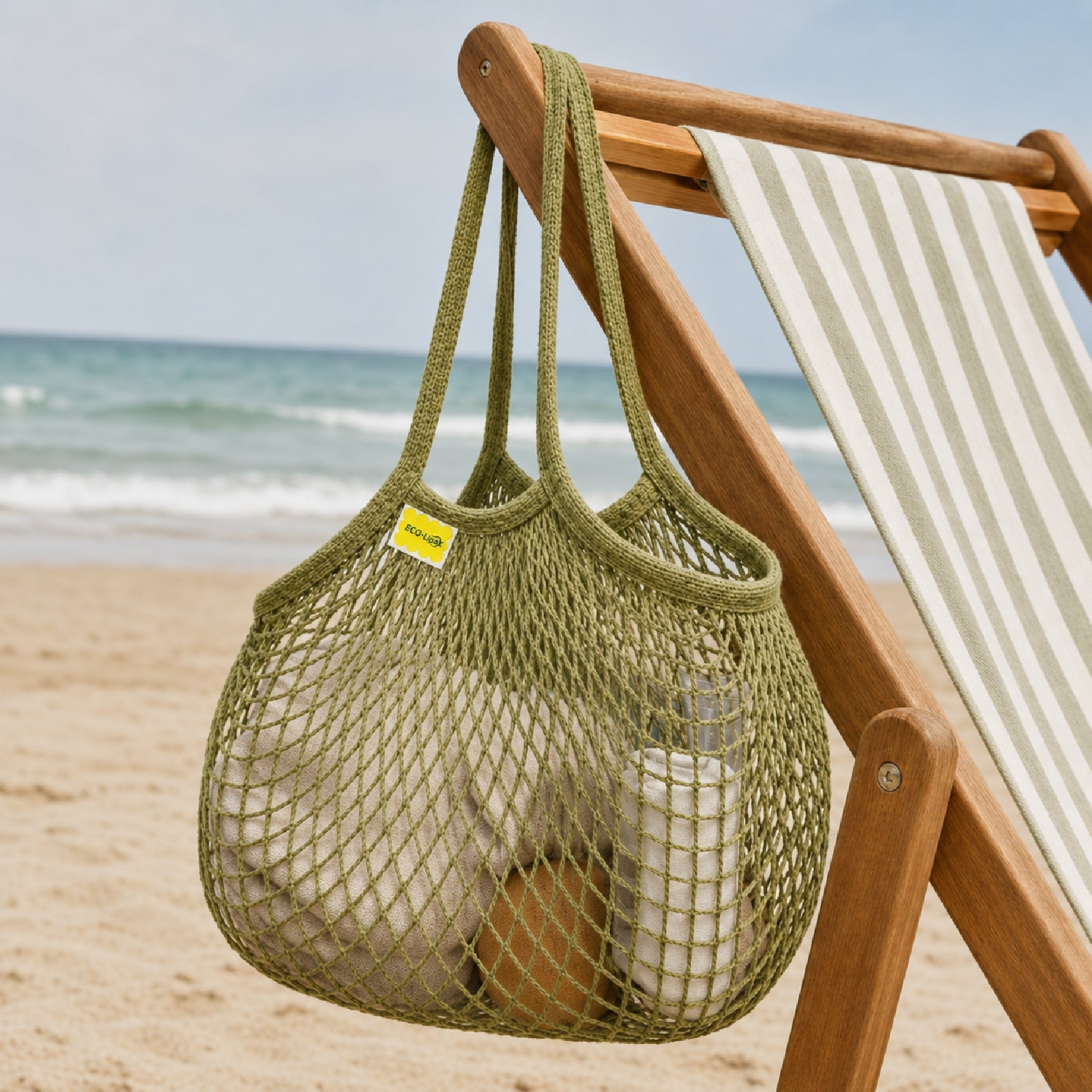 Mesh Grocery Bag Reusable Cotton Shopping Tote with Long Handles for Daily Outing, Shopping & Beach - ECO-Lipak