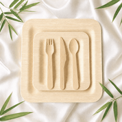 Premium Bamboo Dinner & Dessert Tableware Set for Events & Celebrations | Complimentary Mesh Bag Gift - ECO-Lipak