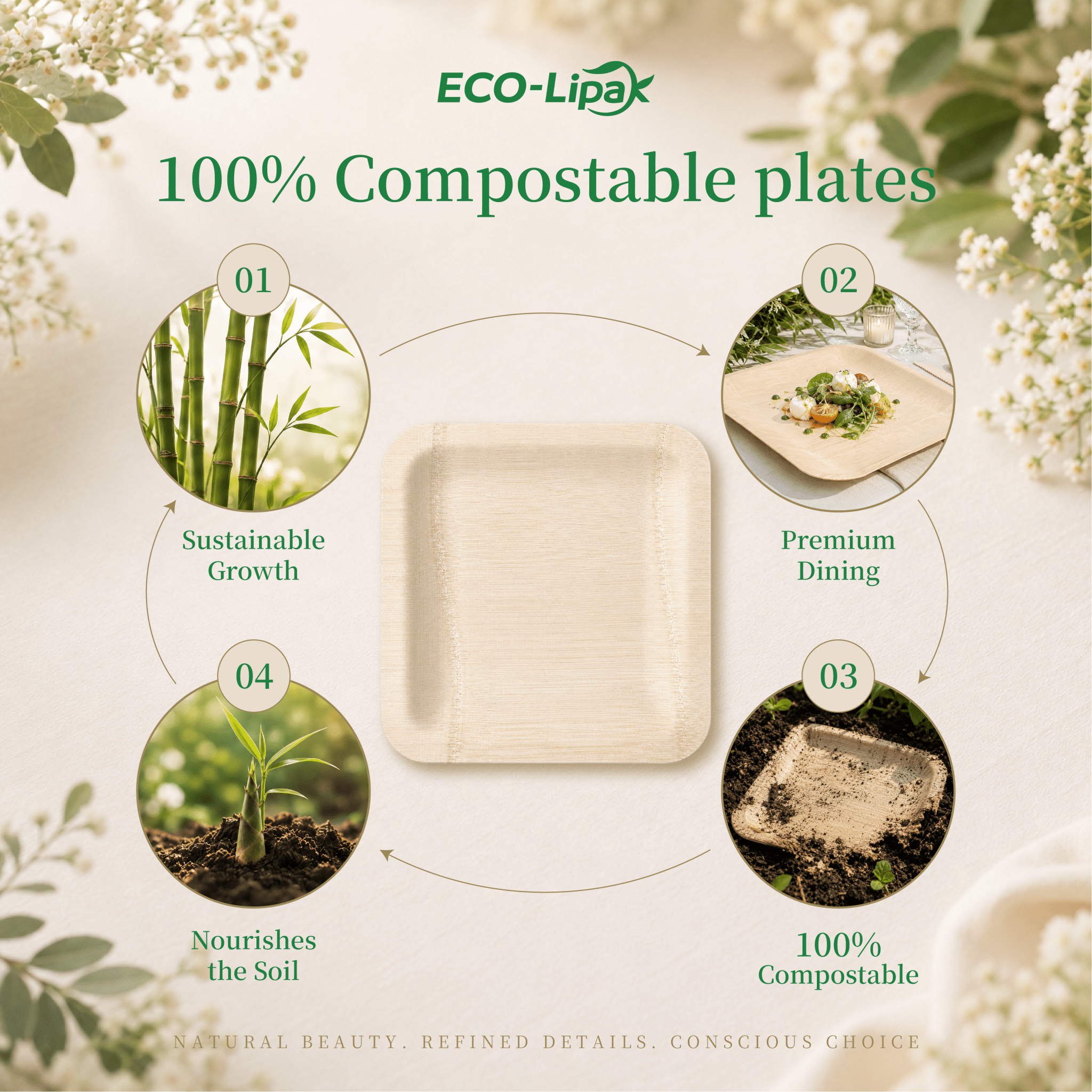 Premium Bamboo Dinner & Dessert Tableware Set for Events & Celebrations | Complimentary Mesh Bag Gift - ECO-Lipak
