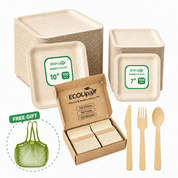 Premium Bamboo Dinner & Dessert Tableware Set for Events & Celebrations | Complimentary Mesh Bag Gift - ECO-Lipak