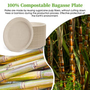 Round Cut - Resistant Sugarcane Compostable Plates｜PFAS - Free, BPA - Free - ECOlipak