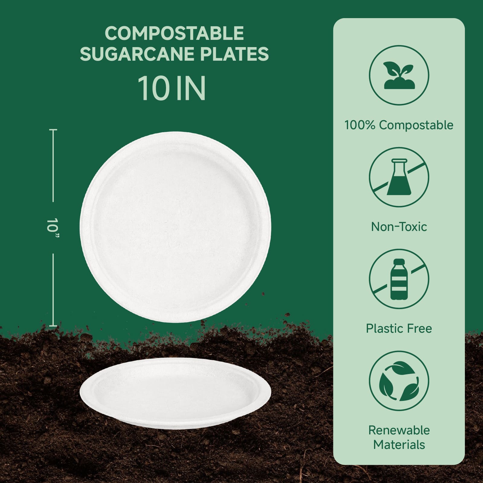 Round Cut - Resistant Sugarcane Compostable Plates｜PFAS - Free, BPA - Free - ECOlipak