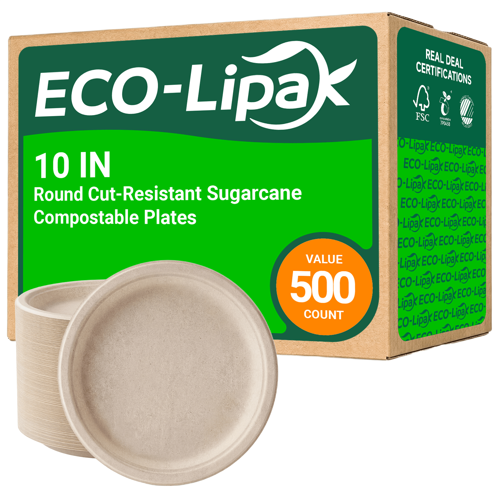 Round Cut - Resistant Sugarcane Compostable Plates｜PFAS - Free, BPA - Free - ECOlipak