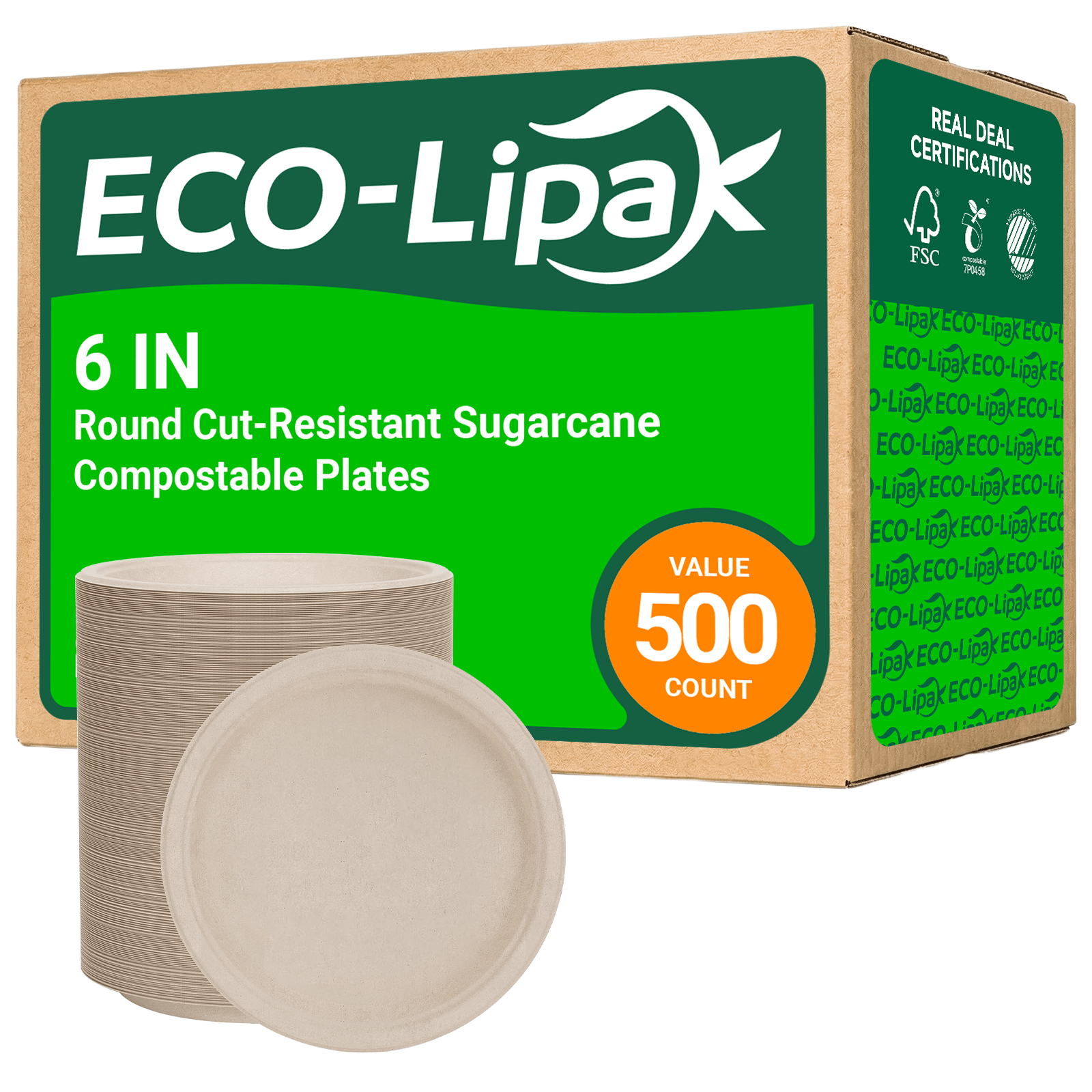 Round Cut - Resistant Sugarcane Compostable Plates｜PFAS - Free, BPA - Free - ECOlipak