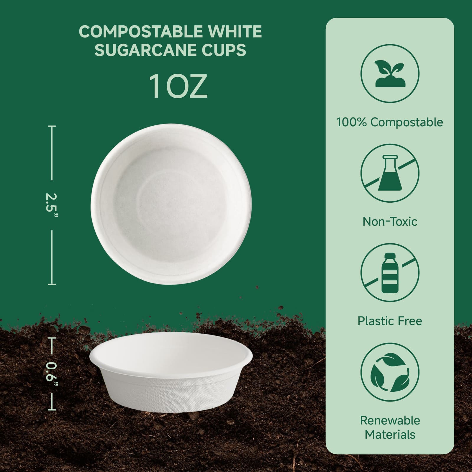 Round Leak - Resistant Sugarcane Compostable Souffle Cups｜BPI Certified, BPA - Free - ECOlipak