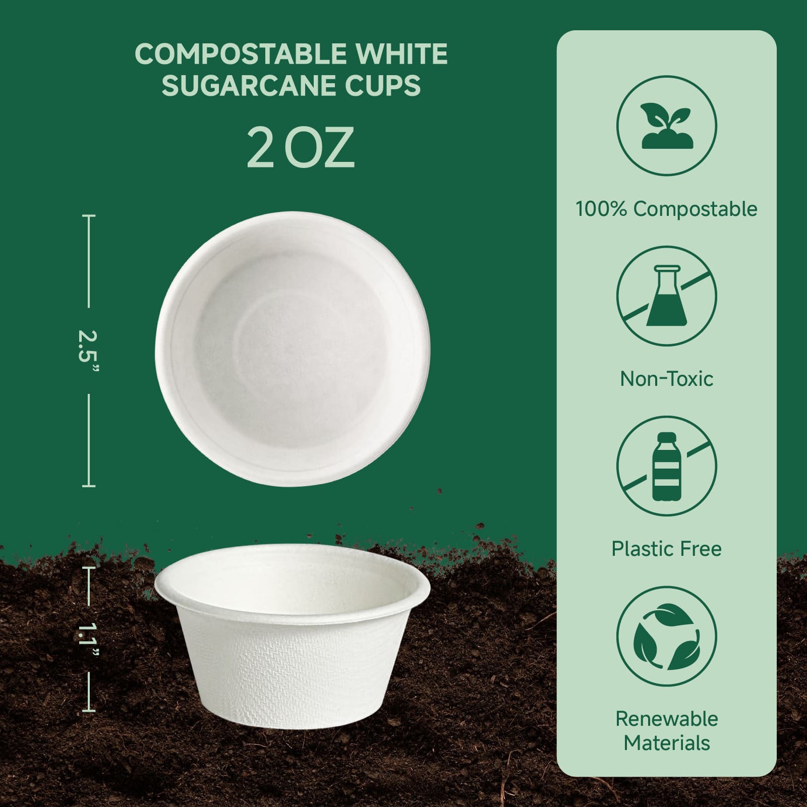 Round Leak - Resistant Sugarcane Compostable Souffle Cups｜BPI Certified, BPA - Free - ECOlipak