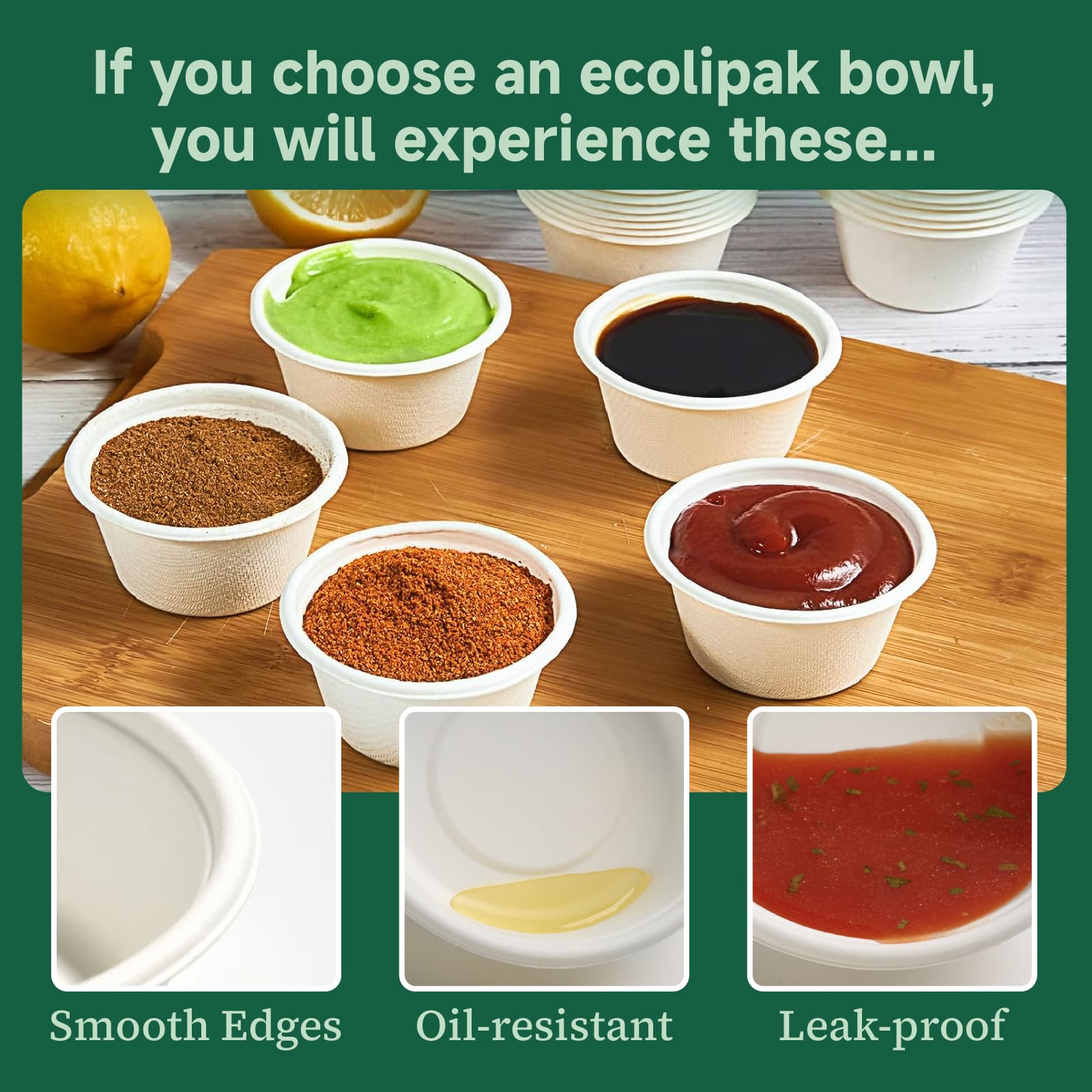 Round Leak - Resistant Sugarcane Compostable Souffle Cups｜BPI Certified, BPA - Free - ECOlipak