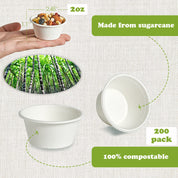 Round Leak - Resistant Sugarcane Compostable Souffle Cups｜BPI Certified, BPA - Free - ECOlipak